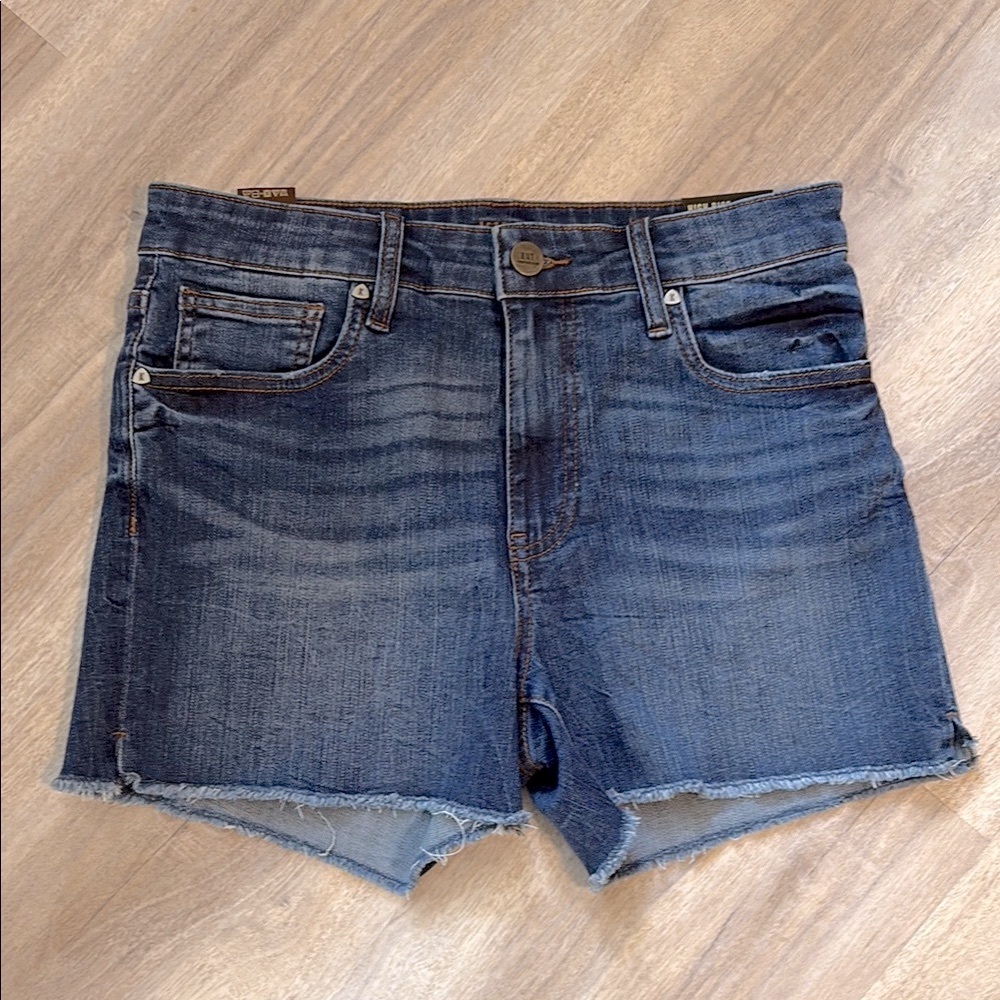 Kut from the Kloth High Rise Blue Jean Shorts with Frayed Hem